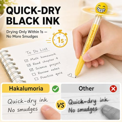 6 Pack Fidget Spinner Pens - 360° Rotating Ball Gel Pens, 0.5mm Black Ink Quick-Dry Planet & Emoji Retractable Pens for Kids & Adults, Stress Relief Stationery Office School Supplies Gift