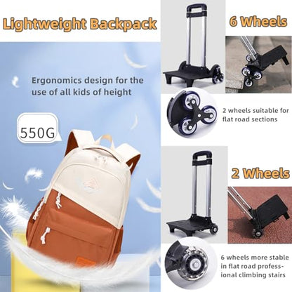 Rolling Backpack for Boys Girls School BookBag with Wheels Kids Luggage Trolley Back Pack on Wheels Elementary Travel Bag - color: Black Six Wheels, size: 6 Wheels
