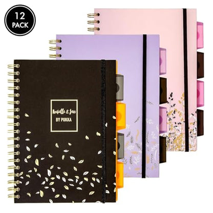 Pukka Pad 5 Subject Spiral Notebook 12-Pack - 200 Pages, 100 Sheets of 80GSM Paper with Repositionable Dividers & Perforated Edges for Office Planning & Organization - B5-7 X 10, Rochelle & Jess - color: Rochelle & Jess