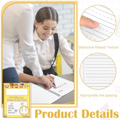 Raised Ruled Handwriting Paper Spiral Bound 8.5x11 Inch Raised Lined notebook Writing Practice Writing Paper Kindergarten Practice with ADHD 0.63In Sensory Line Dysgraphia Pad for Kids Students (1)