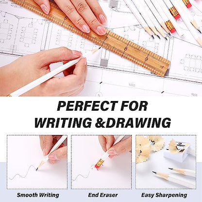 TecUnite 120 Pcs #2 HB Pencils with Eraser No 2 Unsharpened Wooden Hexagonal Pencils for Adults Gifts for School Exam art Learning Office Sketching(White) - color: White