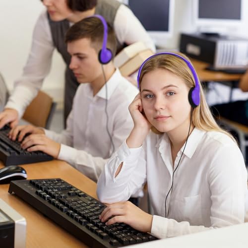 Konohan 30 Pack Headphones Bulk Headphone for School Classroom Student Wired Headphones Adjustable with 3.5 mm Jack for Adults (Purple) - color: Purple