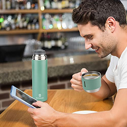 Stainless Steel Thermo 500ml/16.9oz Vacuum Insulated Bottle with Cup for Coffee Hot drink and Cold drink water flask.(Green,Set) - color: Green (Set), size: 16.9 Ounces