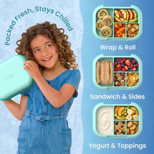Bentgo Chill Kids Leakproof Lunch Box - 4-Compartment Bento Box with Built-In Ice Pack, 3.3 Cup Capacity, BPA-Free, Microwave & Dishwasher Safe Tray, Ages 3–7 (Aqua) - color: Aqua