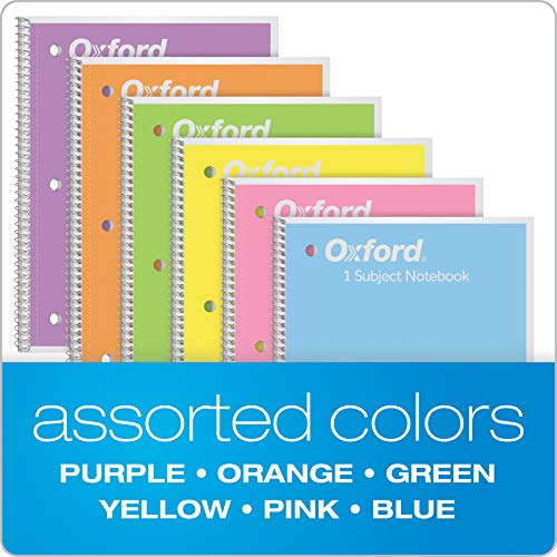 Oxford Spiral Notebook, 1 Subject, College Ruled Paper, 8 x 10-1/2 Inch, Pastel Pink, Orange, Yellow, Green, Blue and Purple, 70 Sheets (63756) Set of 6 (Pack of 8) - size: College Rule (Pack of 8)
