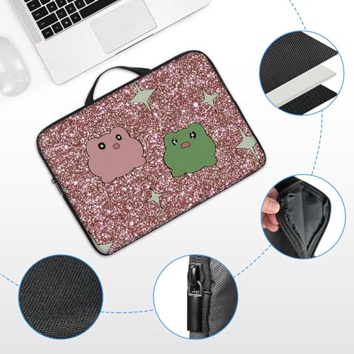13 13.3 14 inch Laptop Sleeve with Handle, Pink Green Frogs Water‑Resistant Laptop Carrying Case for MacBook Air 13-inch/MacBook Pro 13/14 inch/Dell/HP/Lenovo - color: Pink Green Frogs, size: 13-14 inch Devices