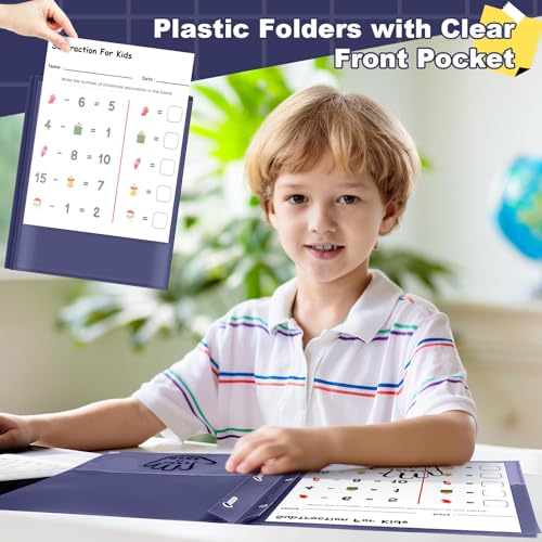 Henoyso 24 Pcs Plastic Folders with Clear Front Pockets and Prongs School to Home File Organizer Plastic Folder for Back to School Parent Teacher Communication Homework Office (Dark Blue) - color: Dark Blue