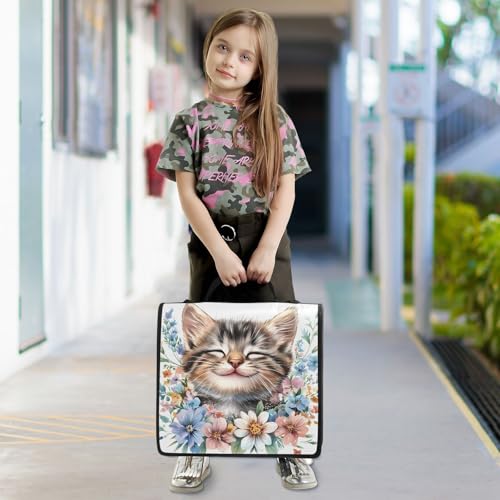 3 Ring Zipper Binder with Shoulder Strap, 500 Sheets Capacity, Multi-Pocket Organizer for School/Office, 1.5 Inch D-Rings Zip Binder (Cute Kawaii Cat)