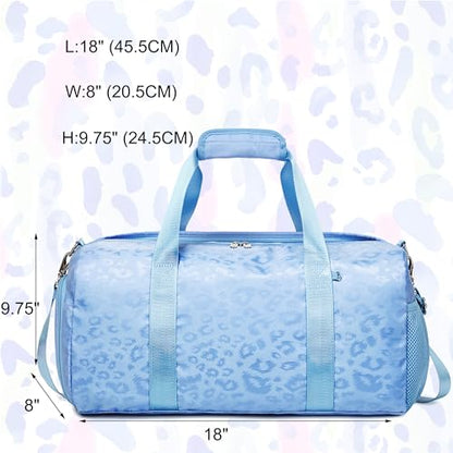 Jumpopack Dance Bag for Girls Duffle Bag Girls Overnight Bags Sleepover Gym Gymnastics Bags with Shoe Compartment and Wet Pocket,Leopard Shape - color: Leopard Blue