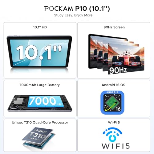 P10 10.1 inch Tablet, Android Tablet with Gemini AI, 48GB RAM+128GB ROM, 7000mAh, Unisoc T310 Quad-Core, 90Hz, 8MP + 5MP, WiFi 5, Bluetooth 5.0, Dual Speakers, Tablet with Keyboard, Pen- Gray - color: Gray