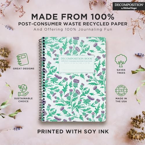 Decomposition Thistles College Ruled Spiral Notebook - 9.75 x 7.5 Journal with 160 Lined Pages - 100% Recycled Paper - Cute Notebooks for School Supplies, Home & Office - Made in USA - color: Green, Purple Thistle, style: Spiral-bound