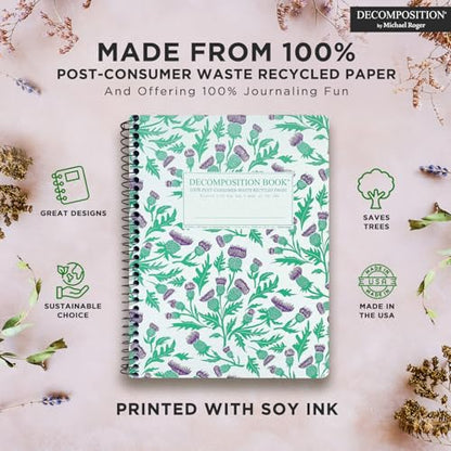 Decomposition Thistles College Ruled Spiral Notebook - 9.75 x 7.5 Journal with 160 Lined Pages - 100% Recycled Paper - Cute Notebooks for School Supplies, Home & Office - Made in USA - color: Green, Purple Thistle, style: Spiral-bound