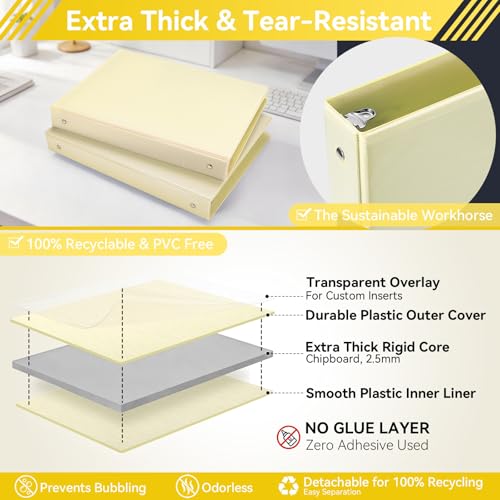 SUIN 1 Inch 3 Ring Binder, Clear 1'' View Presentation Binders with 2 Pockets, Fits 8.5 x 11 Letter Size, Durable Polypropylene, Non-Stick & PVC-Free for School, Office & Home (Brushed Yellow) - color: Brushed Yellow