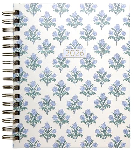 WORLD TRAVELER 2026 Planner Weekly & Monthly Hardcover Spiral Agenda | Hardcover Spiral Lay-Flat Binding, Weekly and Monthly Planning Pages, January to December 2026, 7x8.75 Compact Format - color: Blue/Black Print