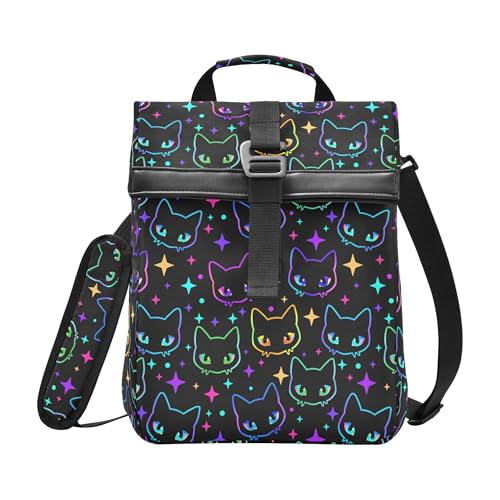 MNSRUU Insulated Lunch Bags Women Men Aldults, Colorful Neon Cat Heads Portable Reusable Thermal Meal Tote Cooler Bag Organizer, Adjustable Shoulder Strap, Handle - color: Halloween Theme 089