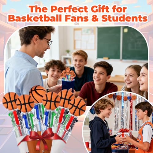 Basketball Party Favors Basketball Pens Mini Multicolor Pen in One Cute Fun 4-in-1 Pens Bulk Cool Ballpoint Pen for Birthday Gifts Teacher Supplies (Basketball, 24) - style: Basketball