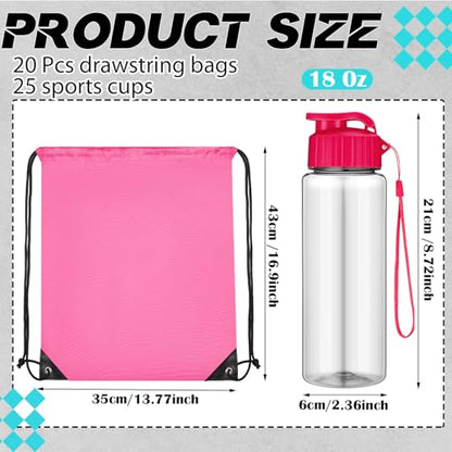40 Pcs 17 oz Plastic Water Bottles Bulk and Drawstring Backpack Set for Back to School Gifts Reusable Flip Top Leakproof Water Bottles with Handle Adults Sports Gym Travel Outdoor(Stylish) - color: Stylish