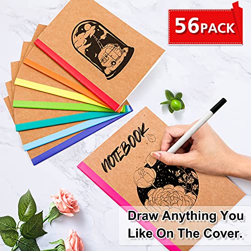 feela 56 Pack Composition Notebooks Bulk, Kraft Cover Lined Blank College Ruled Composition Travel Journals with Rainbow Spines For Women Students Business, 60 Pages, 8.3”x 5.5”, A5, 8 Colors - color: 8 Colors X7