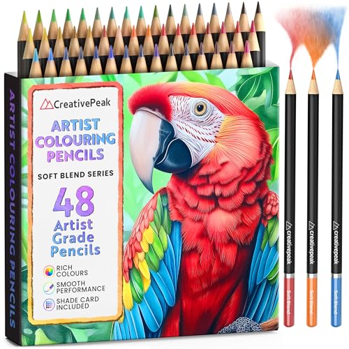 Creativepeak Premium Colored Pencils for Kids & Adults Coloring Books - 48 Vibrant Colors with Swatch Card - Professional Coloring Pencil Set with Soft Wax Cores in a Box for Travel - size: 1 Count (Pack of 49)
