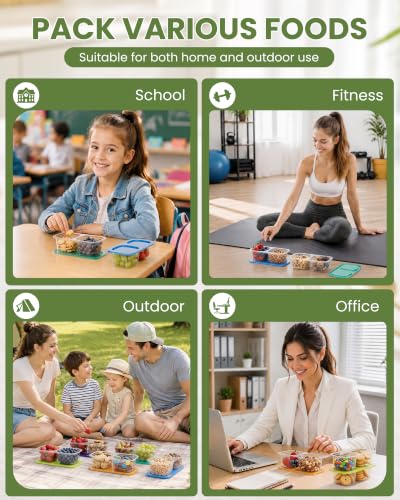 Snack Pack Containers for Kids, 5 Pack Reusable Snack Containers with Lids, 2 Compartment Small Bento Snack Box, BPA-Free Wheat Straw Lunchbox Accessories for School, Travel, Meal Prep - color: 5 Pack Gemstone Bright