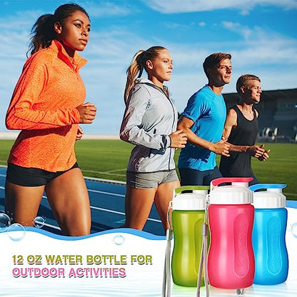 Domensi 36 Pack 12 oz Kids Plastic Water Bottles Reusable Plastic Sports Water Bottles Wide Mouth Leak Proof Lightweight for Boys Girls Child Toddler to School Travel Camping, DIY Gift