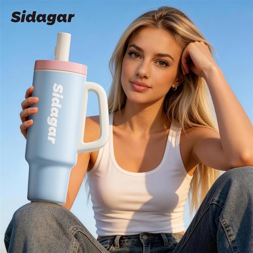 36oz Insulated Tumbler with Handle, Stainless Steel Water Bottle, Leak-Resistant Travel Coffee Mug with Push Button Lid, Cup Holder Friendly for Tea & Daily Use, Blue - color: Sea Salt Breeze