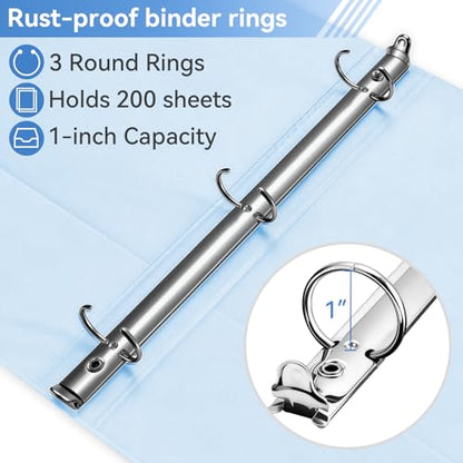 SUIN 1 Inch 3 Ring Binder, Clear 1'' View Presentation Binders with 2 Pockets, Fits 8.5 x 11 Letter Size, Durable Polypropylene, Non-Stick & PVC-Free for School, Office & Home (Pastel Blue) - color: Pastel Blue