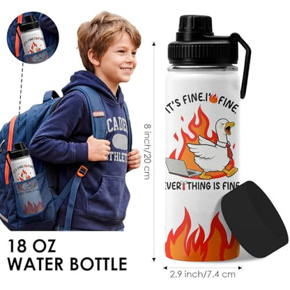 It's Fine I'm Fine Goose Water Bottle Goose Gifts For Gooses Lovers Women Men Funny Animal Duck Coffee Travel Mug with Handle Insulated for Hot and Cold Drink Ice 18oz Tumbler - color: Goose
