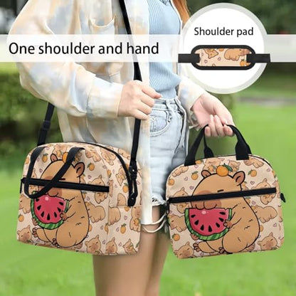 Capybara Kindergarten Lunch Box for Boys 4-6 Watermelon Preschool Lunch Box for Girls 6-8 Kindergarten Meal Bag Toddler Students Elementary School Adjustable Shoulder Strap Lightweight - color: Watermelon Capybara