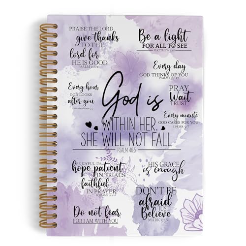 QLMX Purplle Christian Gifts for Women Spiral Notebook, God Is Within Her She Will Not Fall Journal Notebook, Bible Notebooks for School Work, Inspirational Religious Office Supplies Gifts, 5.5x8.3In - color: purple, size: 5.5x8.3