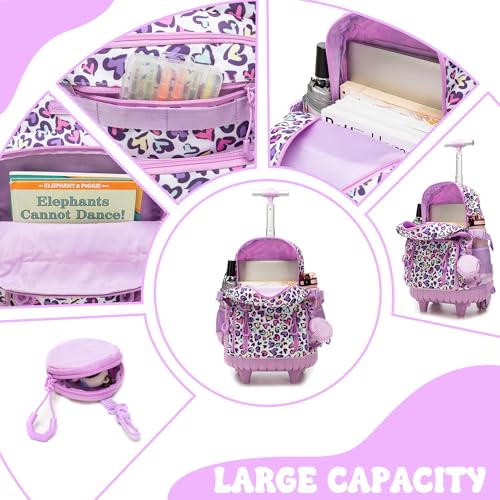 Rolling Backpacks for Kids Backpack for Girls with Lunch Bag Pencil Case 16.5" Kids Backpack with Wheels Roller Backpacks for Girls - color: Ziseaixin