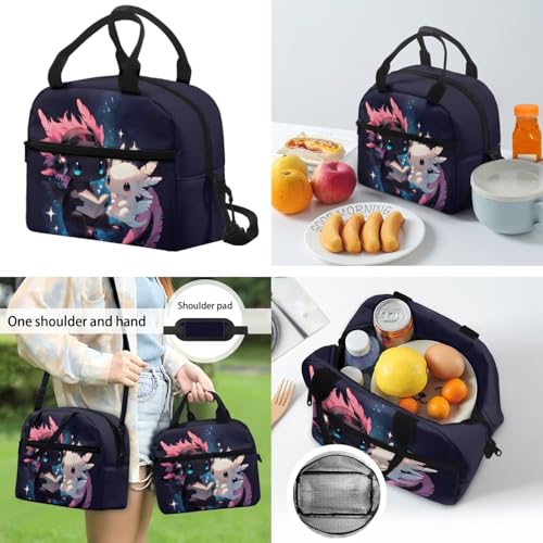 CLOHOMIN Black White Axolotl School Backpack with Lunch Box Kids Girls 7-8 Primary School Bookbag and Lunchbox & Water Bottle Sleeve 3 in 1 Back to School Schoolbag Set for Boys - color: Black White Axolotl