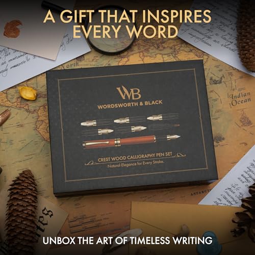 Wordsworth & Black Luxury Bamboo Cherry Calligraphy Pen Set, 6 Nibs | Fountain Ink Bottle, Cartridges , Refill Converter, Gift for Men , Women, Smooth Writing, Journaling , Lettering - color: Cherry Wood
