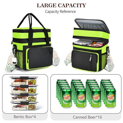 LOKASS Lunch Box for Women/Men-16L-Insulated Lunch Bag, Expandable Double-layer Leakproof Cooler Bag with Upgrade Adjustable Shoulder Strap Ideal for Work/Travel/Picnics（Neon Green） - color: Neon Green