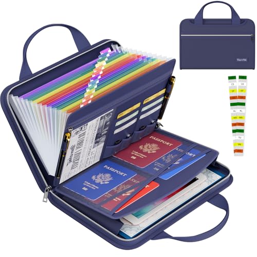 Tamfile Fireproof Accordion File Organizer, Expanding File Folder, Blue | 13 Pocket Colorful, Handle, Zipper & Labels, Multi-Pockets Paper Organizer, for Letter A4 Files, Home, Office, School - color: Blue, style: Colour Pocket