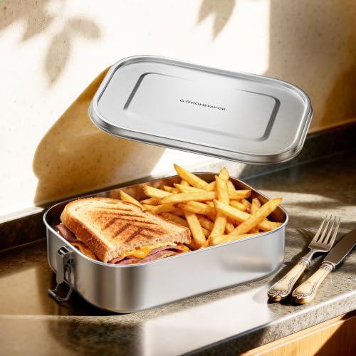 G.a HOMEFAVOR Stainless Steel Bento Lunch Box, 1600 ml/54 oz | Leak-Proof, Dishwasher Safe, BPA-Free, with Lock Clips, Large Capacity, Meal Prep, for Adults - size: 1600 ml - No Compartments