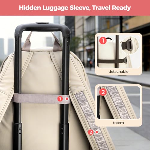 INUK Geometric Stripe Laptop Backpack, 13 Inch Water Resistant Backpack for College & Work, Recycled Travel Daypack Made from 24 Plastic Bottles, with Hidden Pocket & Luggage Strap, Milky Moka - color: Milky Moka
