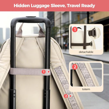 INUK Geometric Stripe Laptop Backpack, 13 Inch Water Resistant Backpack for College & Work, Recycled Travel Daypack Made from 24 Plastic Bottles, with Hidden Pocket & Luggage Strap, Milky Moka - color: Milky Moka