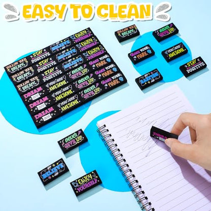 Dunzoom 100 Pcs Back to School Inspirational Pencil Erasers Bulk for Kids Fun Motivational Eraser School Office Supplies for Students Classroom Office Teacher Artists(Colorful Chalkboard) - style: Colorful Chalkboard