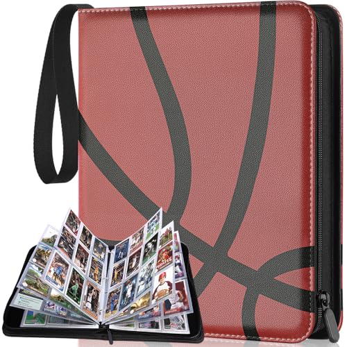 Trading Card Binder Album, PU Leather Baseball Card Binder with 900 Side Loading Pockets, Double Sided Pocket Zipper Card Binder for MTG, TCG, Game Cards, Sports Cards (Basketball) - color: Basketball