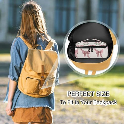 Wusikd Ribbon Tail Pink Bows Lunch Bag Cooler Bag Insulated Thermal Lunch Box for School Children Students Girls Boys Men Women