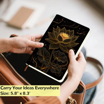 Lovdazzles Pretty Leather Lined Journal Lotus Notebook 200 Pages A5 Ruled, Meditation Yoga Spiritual Inspirational Planner Notebook Journal Gifts for Women Birthday Christmas (5.8 x 8.3) - color: Multi 1711