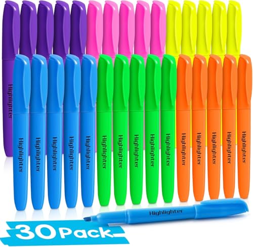 Duchong 30 Count Highlighters Assorted Colors, No Bleed Highlighter Markers for Teacher Students, Classroom Must Have, School Supplies for Adult Kids - color: Bright color