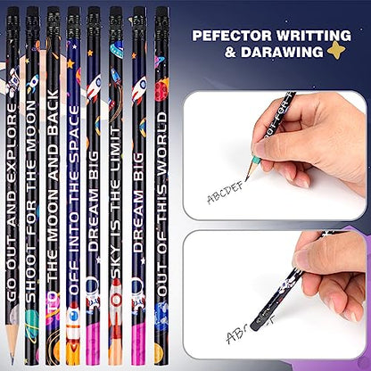 Kolewo4ever 100 Pieces Space Theme Pencils - Fun Astronaut Pencils with Matching Eraser for Classrooms, Student Reward, Space Party Favors
