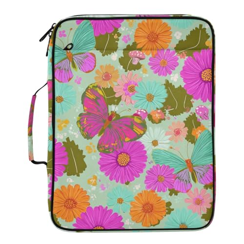 Green Daisies Butterfly Colorfulpetals Accordion File Organizer Expanding File Folder Zipper Binder 3 Ring with Handle 500 Sheets Capacity Document Organizer Storage Bag Multi Pockets Design - color: Green Daisies Butterfly Colorfulpetals