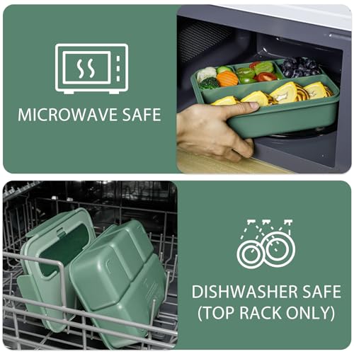 Caperci Bento Box Adult - 50 oz Large Lunch Containers for Adults and Teens, 4-Compartment Bento Lunch Box with Utensils & Leak Proof Sauce Cup, Dishwasher Safe, Durable, BPA-Free (Khaki Green) - color: Khaki Green