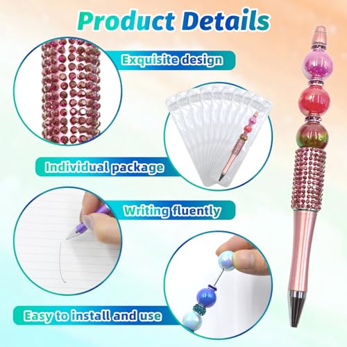 150 Pcs DIY Diamond Beadable Pen Kit - 50 Plastic Rhinestone Beaded Pens Bulk with Refills & Bags - Fancy Cute Glitter Pens for Crafting, Students & Teachers – School Supplies (Pink) - color: Pink, size: 50