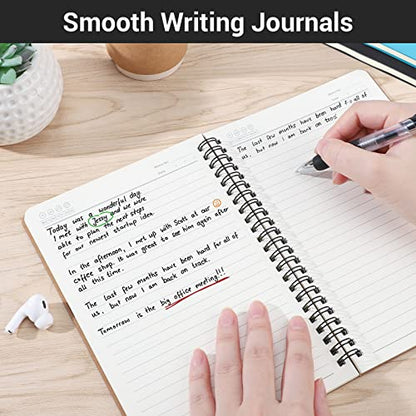EUSOAR Hardcover College Ruled Spiral Notebooks, A5 3Packs 5.5"x8.3" 120 Pages Lined Travel Writing Subject Notebooks Journal, Memo Notepad Sketchbook, School Office Business Diary Journal - color: Black, Blue, Kraft, size: 3 Packs