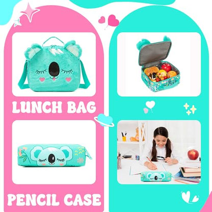 Kids Rolling Backpack with Wheels for Girls Cute koala School Roller Backpack,Carry on Travel Luggage with Lunch Bag and Pencil Case for Girls Ages 5-12 - color: 01 Koala