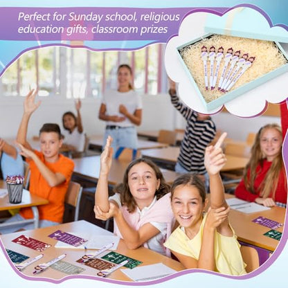 CroBlissful 48 Pcs Jesus Pens Bulk Christian Gift for Kid Jesus Loves You Sunday School Prize Religious Easter Gift Bible Verse Ballpoint Pen with Bookmarks for Catholic Easter(Classic Style) - style: Classic Style